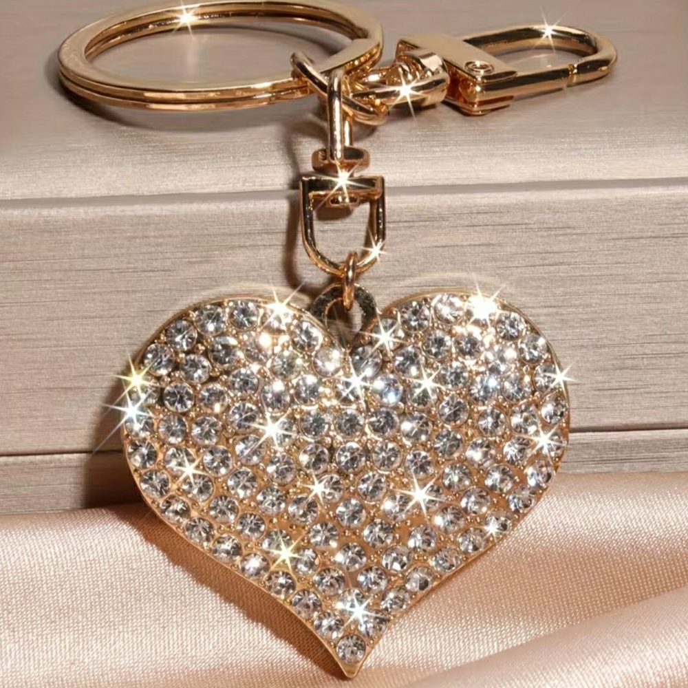 Gold Heart Keychain/ Purse Charm with Crystals